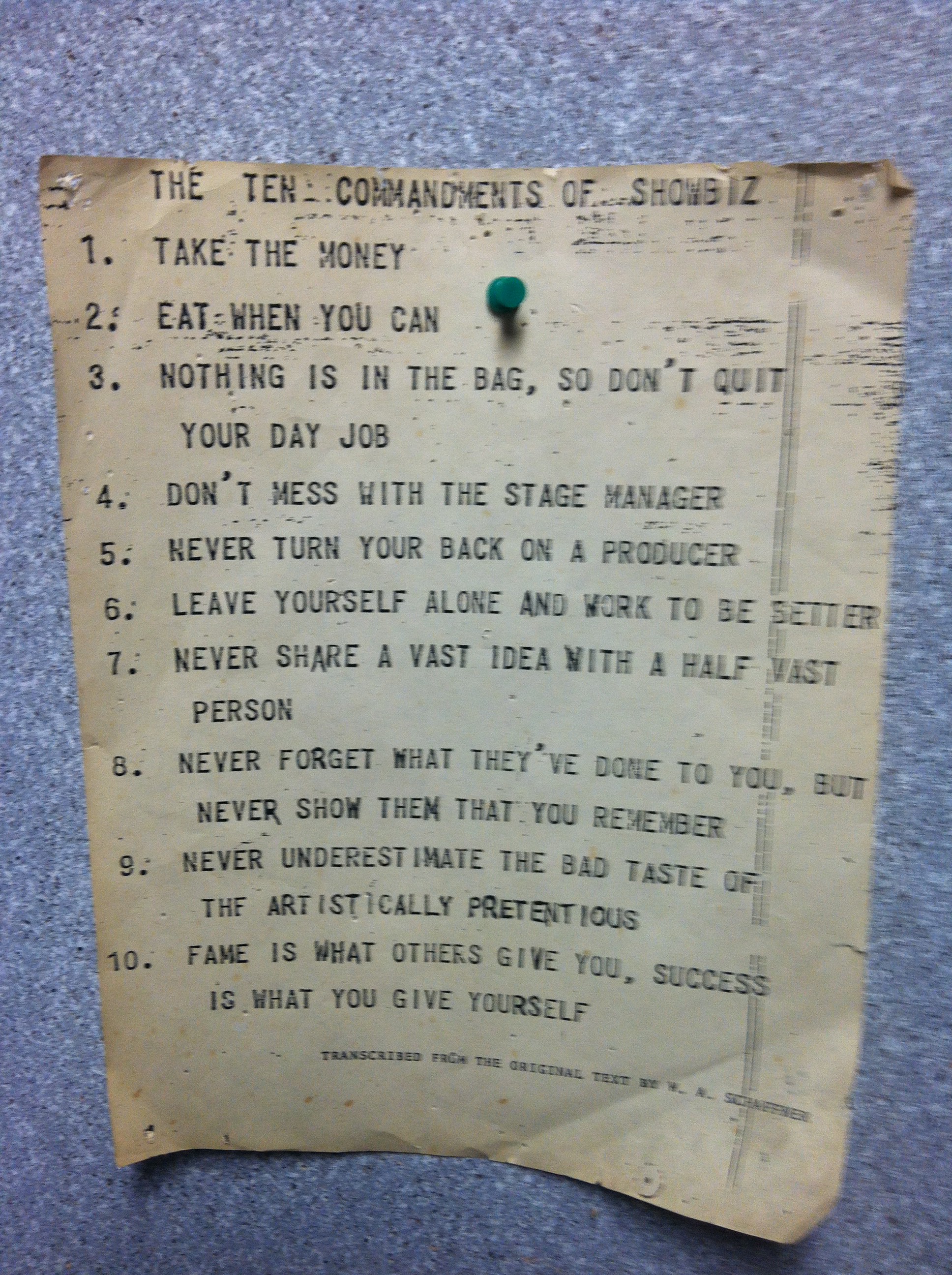 the ten commandments of show biz: wisdom from the green room wall